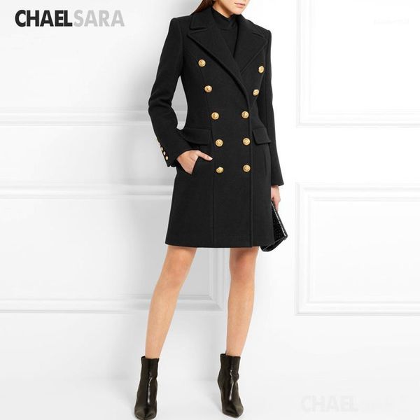 

women's wool & blends autumn winter coat women 2021 elegant solid female casual double breasted long ladies1, Black