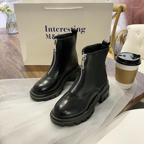 

white ankle boots boots-women zipper winter shoes for women luxury designer round toe booties ladies low 2020 rock fashion1, Black