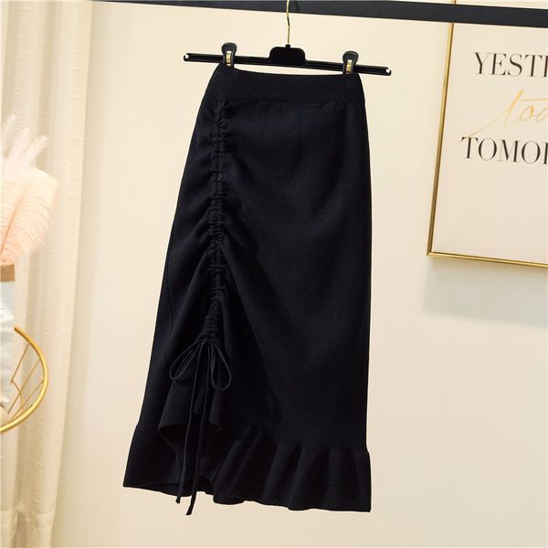 

new drawstring 2021 ruched female solid to-line high mesh skirts ladies autumn irregular style inferior y317 db0g, Black