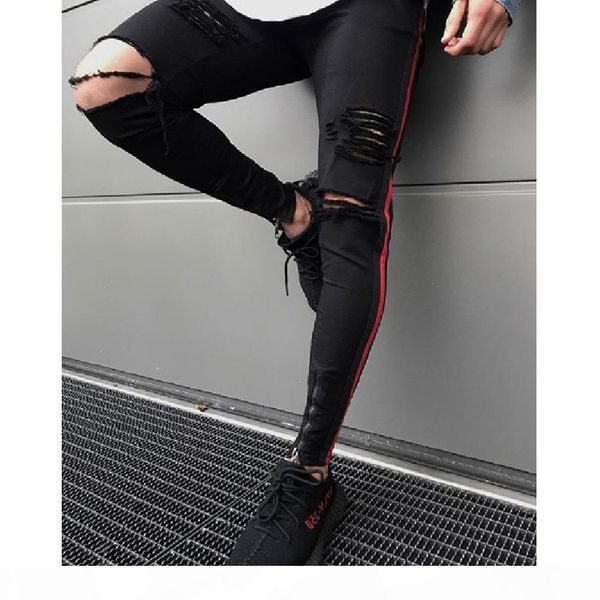 

retail green black destroyed mens slim denim straight biker skinny jeans casual long men ripped jeans size s-3xl ing, Blue
