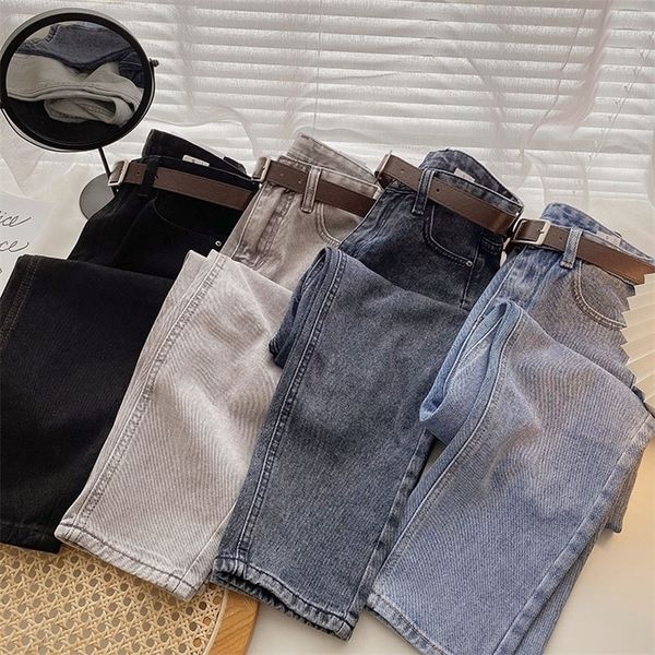 

casual straight loose cropped jean's summer korean slim high-waisted short harem pants denim trouser woman jeans 220310, Blue
