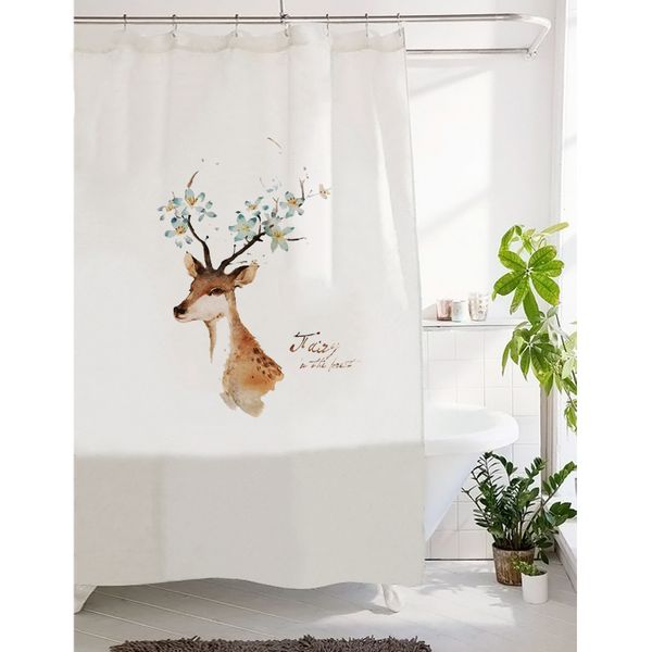 

cartoon elk head print shower curtains christmas decor bathroom curtain nordic polyester waterproof mildew thicken bath curtain