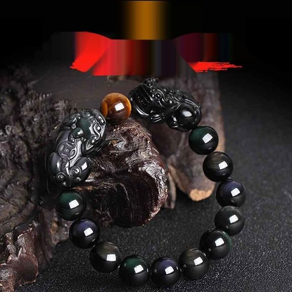 

0yjbe direct sale of mexican natural rainbow eye loversdouble coin one obsidian bracelet obsidian bracelet and cmbni, Golden;silver