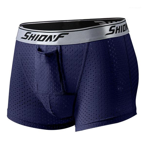 

underpants mesh ice silk 3d high flexible comfortable men super thin pocket boxer pants shorts underwears quick-drying cool deep blue 11161, Black;white