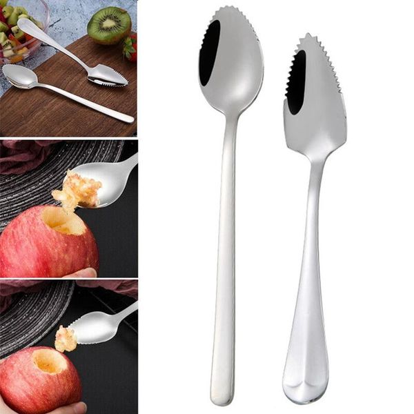 

stainless steel sawtooth scraper spoon grapefruit apple fruit spoons puree long handle multi-functional baby prepare tool