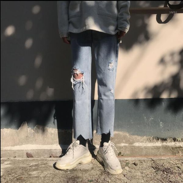 

2020 new style street style jeans in spring and summer. irregular edge 9 s-xl baggy casual jeans.1, Blue
