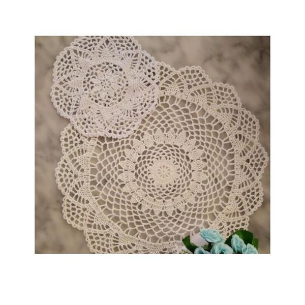 

2size cotton round placemat cup coaster mug kitchen christmas table place mat cloth lace crochet napkin doily hand jllmzz