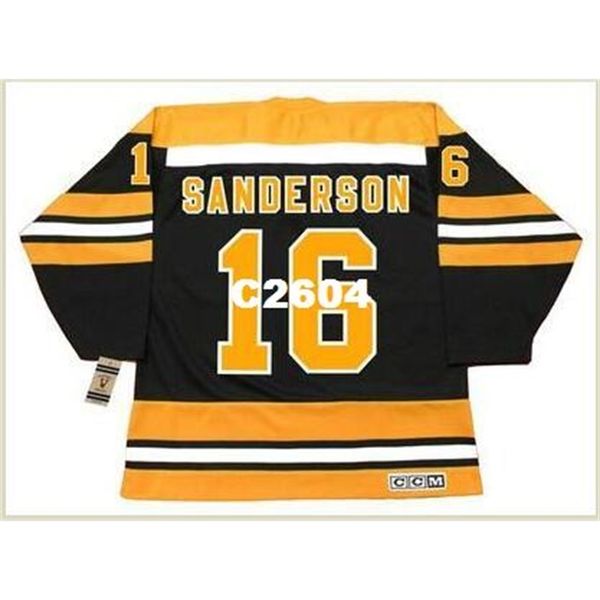 

mens #16 derek sanderson boston bruins 1974 ccm vintage retro away home hockey jersey or custom any name or number retro jersey, Black