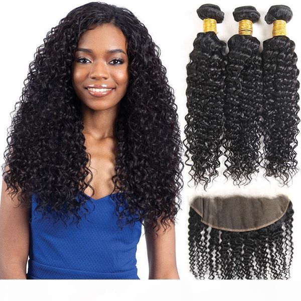 

malaysian hair deep wave 3 bundles with lace frontal brazilian human hair weave extensions deep wave human hair, Black