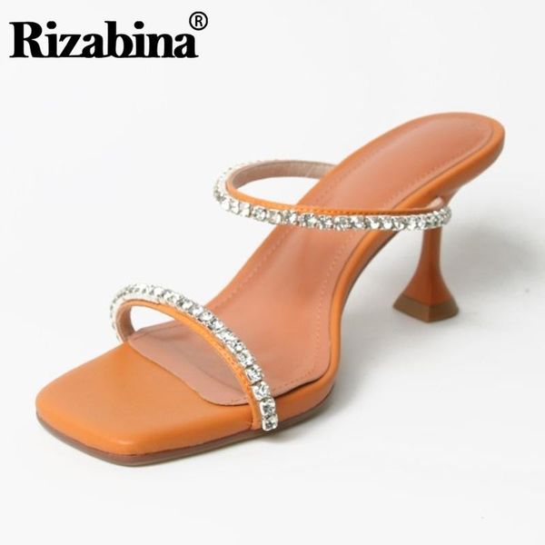 

rizabina women sandals shoes fashion crystals slippers special high heels shoes women designer slip on lady footwear size 33-40, Black