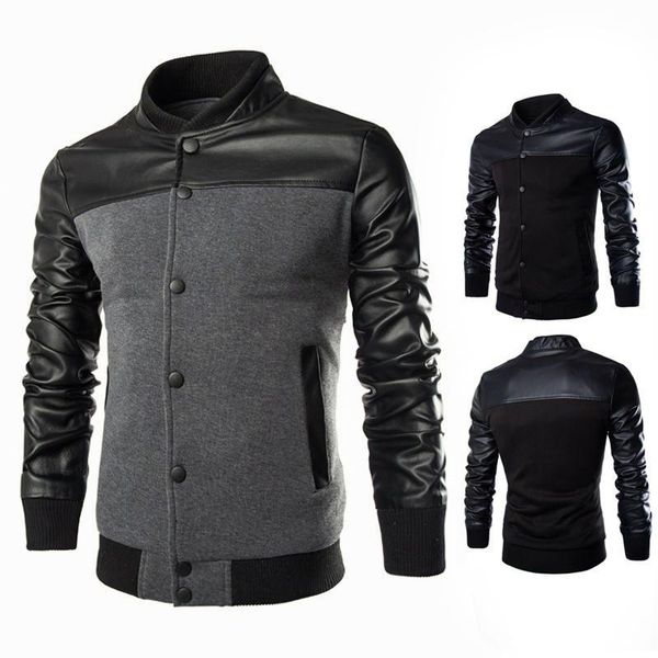 

new leather men jacket dropshipping coat moto streetwear long sleeves bomber stand neck jackets men clothes plus size 3xl, Black;brown