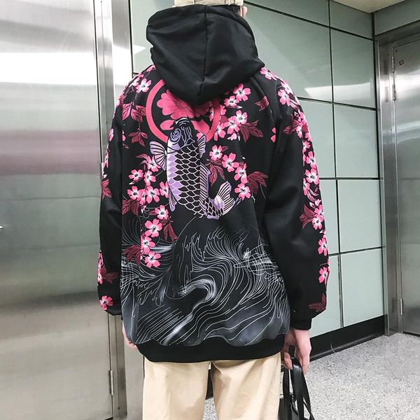 

2020 winter squid cherry blossom hoodie couple romantic fashion harajuku wild casual girl clothing male, Black