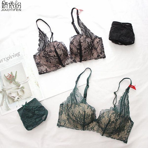 

women underwear set lace embroidery seamless padded push up bra set elasticity straps comfortable cute lingerie, Red;black