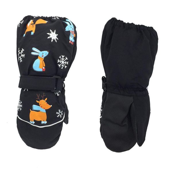 

1pair winter new children print cartoon deer rabbit thickening ski gloves kids windproof waterproof non-slip long-sleeved mitten, Blue;gray