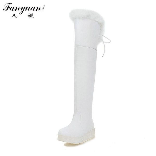 

2020 winter slip-on with back lace-up bow long boots for woman plus size flat platform shoes girls' over-the-knee snow boots, Black