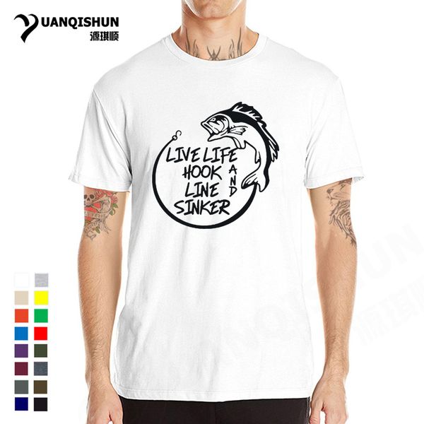 

sport live life and hook line sinker fish printed t-shirt 2018 summer new fishings t shirt men's casual cotton t shirt