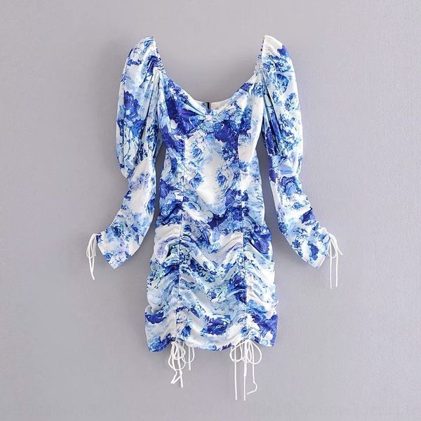 

df5km 2020 pleated drawstring french open-back pleated drawstring lace-up floral r10-0275 2020 summer new french open-back dress summer new, Black;gray
