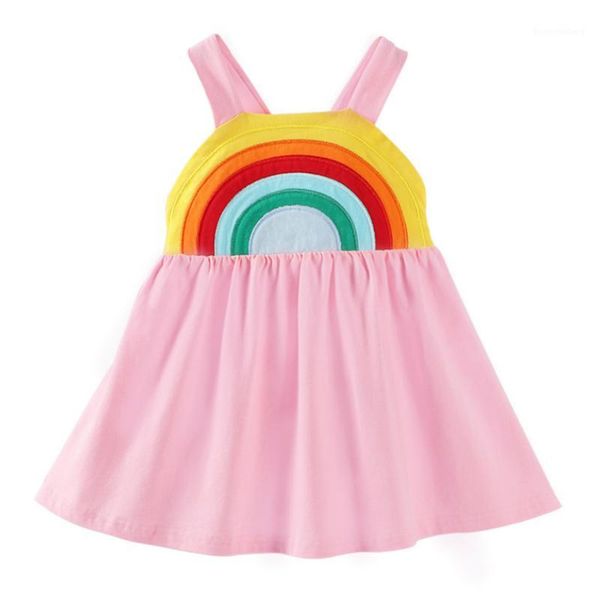

2020 summer new cotton girls princess dress cartoon embroidery rainbow girls sling dress kids christmas party elegant clothing1, Red;yellow