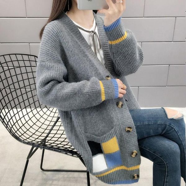 

new loose knitted sweater women's autumn and winter loose cardigan coat, White