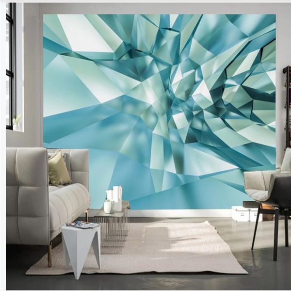

3D solid geometry fresh crystal wallpapers TV background wall modern wallpaper for living room, Blue