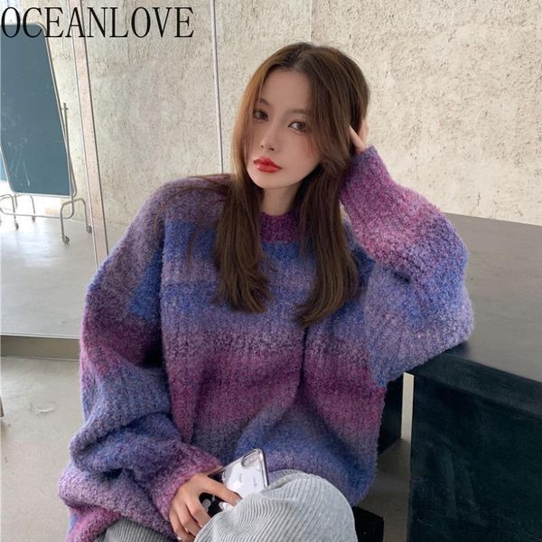 

oceanlove winter pullovers striped 2020 korean fashion loose woman sweaters casual autumn warm pull femme hiver ins 192201, White;black