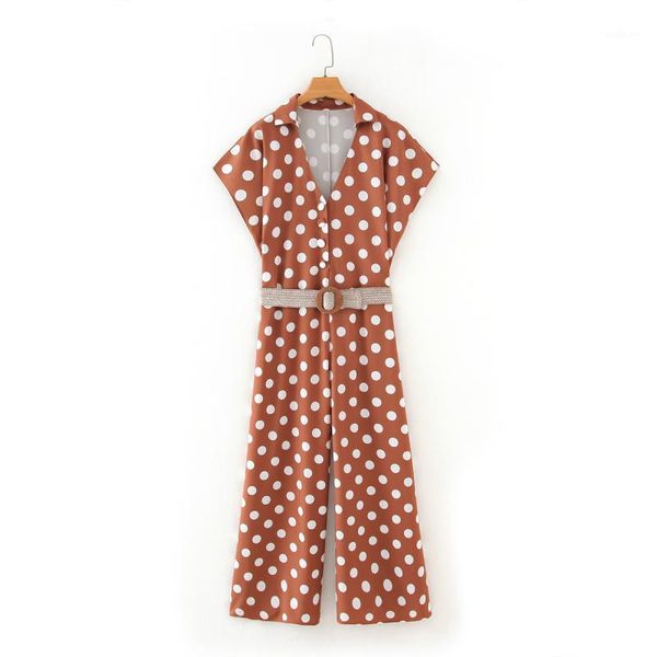 

elegant women polka dots looses jumpsuits with belt 2020 summer fashion ladies vintage boho rompers female chic jumpsuit girls1, Black;white