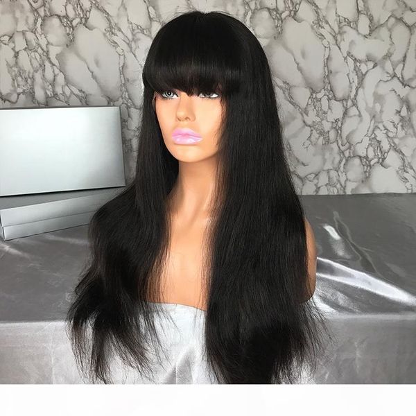 

natural straight swiss qingdao raw virgin hair full lace wigs wholesale with bang, Black;brown