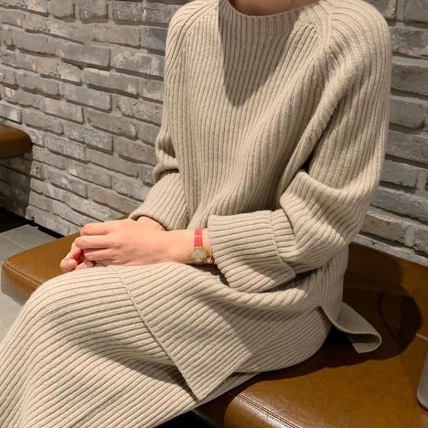 

2020 autumn and winter sweater suit women's thick loose loose lazy knit sweater casual wide-leg trousers slim two-piece suit, Gray