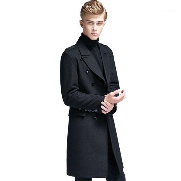 

autumn winter casual woolen coat men trench coats long sleeves overcoat mens cashmere coat masculino inverno england black1, Black