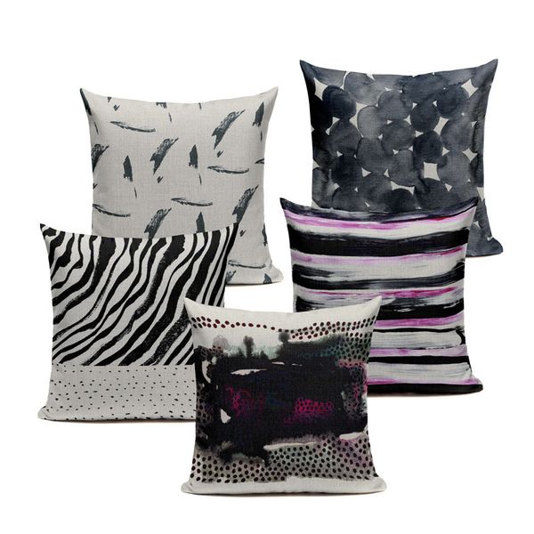 

black white watercolor dots woven cushion cover art car sofa home decor linen pillow cover throw pillow pillowcase home textile