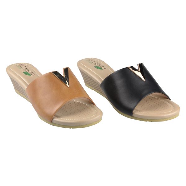 

slippers v-button pu comfortable air cushion midsole slippers for summer women non-slip and wear resistant black and camel