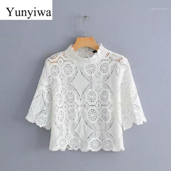 

women's blouses & shirts women sweet lace crochet embroidery white blouse short sleeve hollow out blusas casual spliced chemise 1