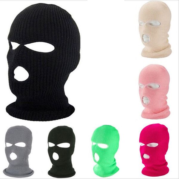 

3 hole full face mask ski mask winter cap balaclava hood motorbike motorcycle helmet full face helmet army tactical mask, Black