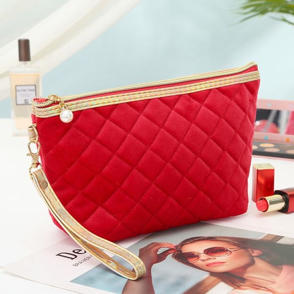 

erfiw women's velvet cosmetic gold storage wuzx8 cosmetic autumn and winter creative storage bag zipper belt pearl wash bag sewing