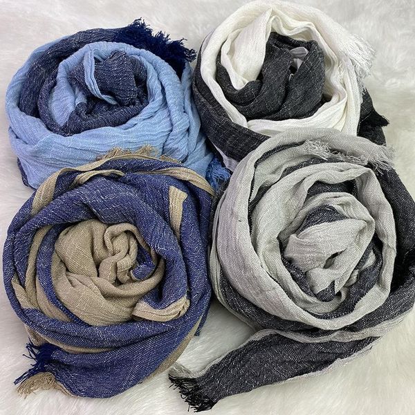 

scarf 2020 kroea style spring cotton and linen striped plaid long women's shawl fashion wmtngq lottery2010, Blue;gray