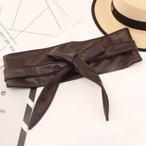 

double loop pupi waist closure belt women's decorative dress solid color casual all kinds of bow tie up tide, Black;brown