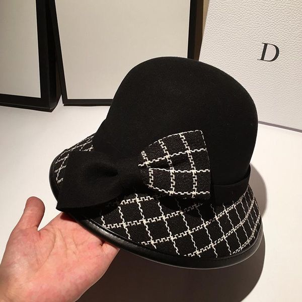 

fashion french style black wool women fishermen hat bowknot leisure lady buckets hat special basin fedora cap sombrero mujer new, Blue;gray