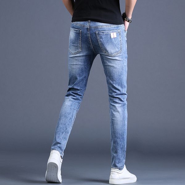 

синие джинсы плотно повседневный tight мужской моды бренд тонкие упругие случайные штаны корейский моды мужские брюки трико bhuw0, Blue