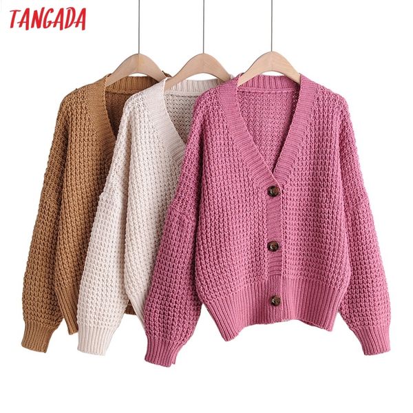 

tangada women elegant khaki cardigan vintage jumper 2020 autumn winter fashion oversized knitted cardigan coat sl293 c1024, Black