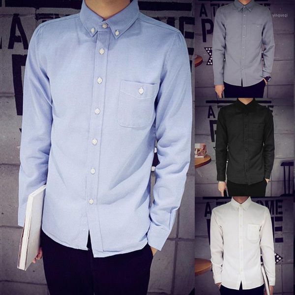 

mens long sleeve oxford formal casual suits slim fit tee dress shirts blouse 4xl1, White;black