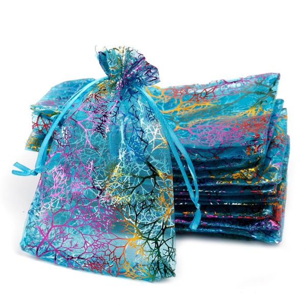 

qifu 50pcs coralline organza pouch party gift teal blue bags candy box jewelry bag new year wedding birthday favors decoration bbyeef
