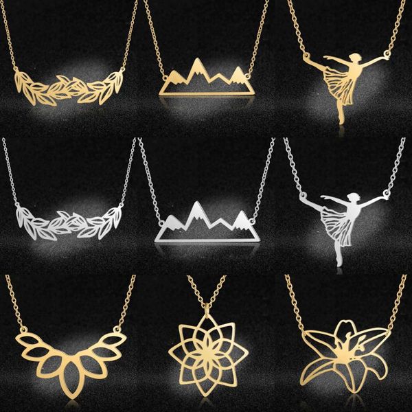 

unique leaf lotus necklace wholesale stainless steel women fashion ballerina jewelry mountain pendant necklaces dropshipping, Silver