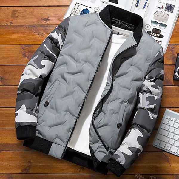 

men winter baseball jacket camouflage patchwork cotton coats slim fit college warm jackets men's stand collar coat my2091, Black