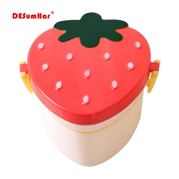 

500ml strawberry shape lunch box2 layer food fruit storage bento boxs red pink microwave tableware kid cute school bowl bbywbz packing2010