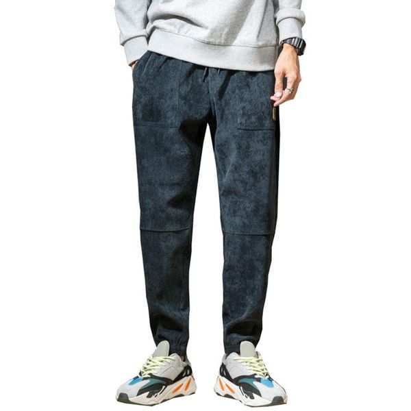 

men's pants autumn and winter casual slim add plush thickening loose korean corduroy trend, Black