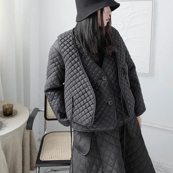 

asymmetrical plaid women bandage cotton-padded vest new v-collar sleeveless fashion tide autumn winter 2021 1dd3281, Black;white