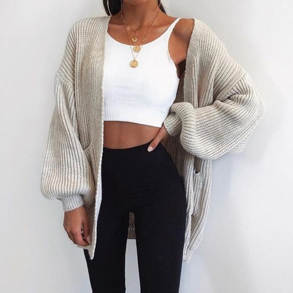 

womens cardigans autumn winter fashion women long sleeve loose knitting cardigan sweater women knitted female cardigan pull asian size11, White