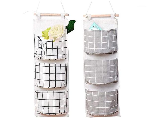 

3 pockets cute wall mounted storage bag closet organizer clothes hanging storage bag children room pouch home decor #yj1