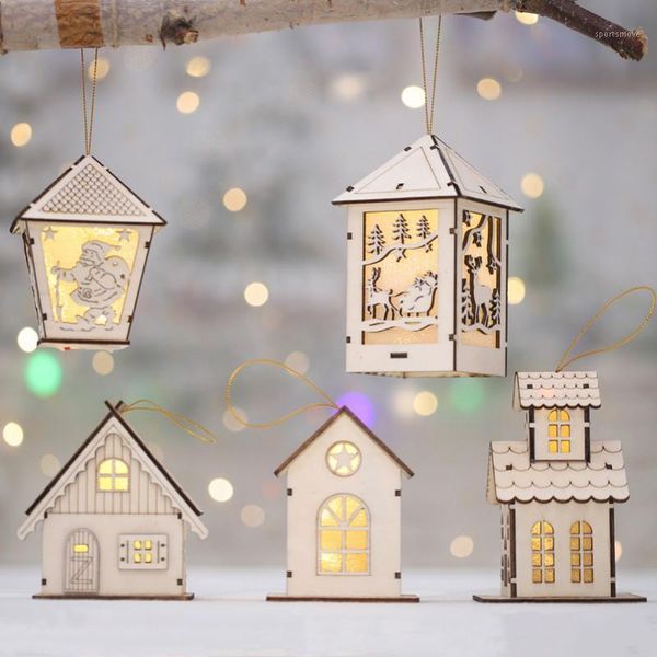 

christmas decorations 2021 tree decoration led hanging wooden house fairy light year wedding garland decor for home1