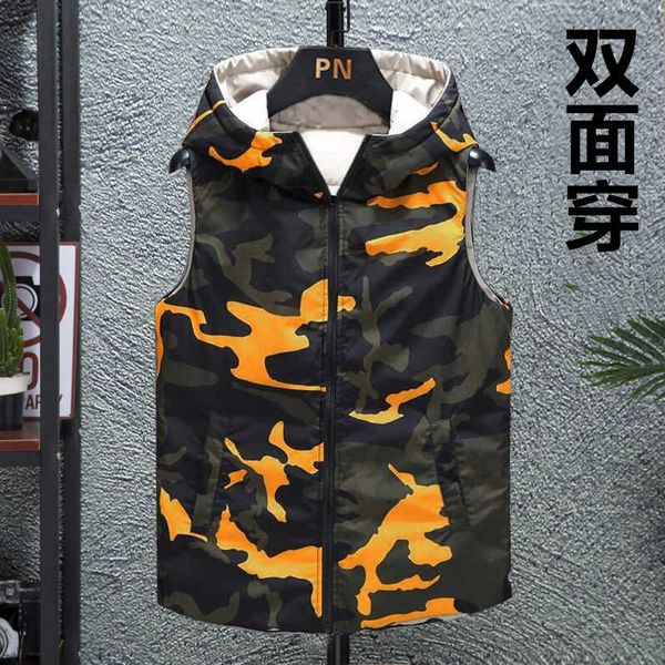 

autumn and winter waistcoat down cotton youth thickened student coat shoulder double-sided men's vest fashion, Black;white
